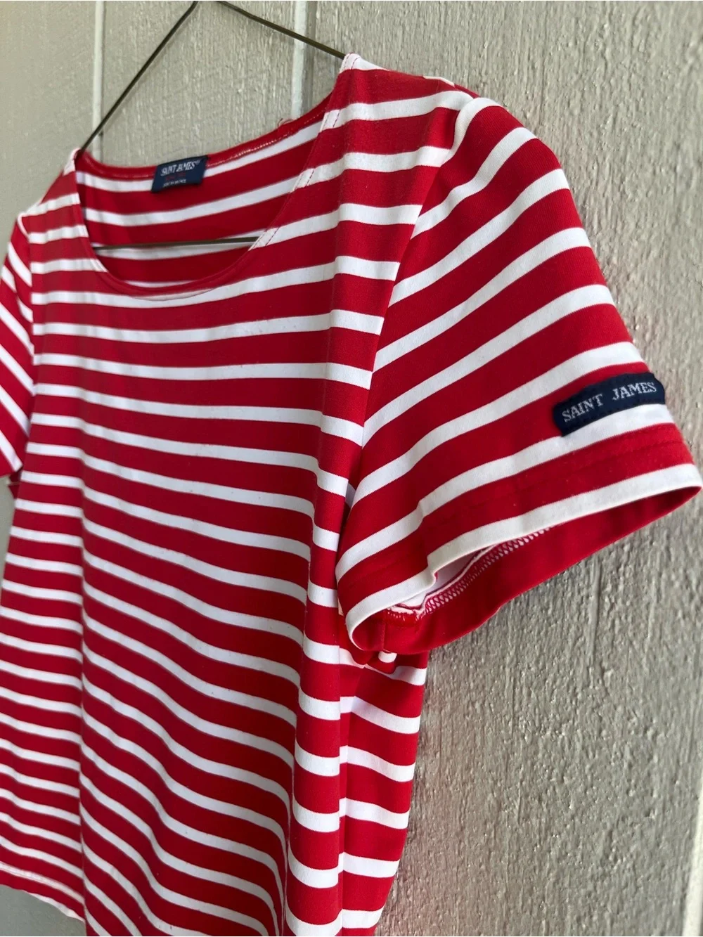 Saint James Etrille Breton T-Shirt in Red White Stripes - Picture 2 of 6